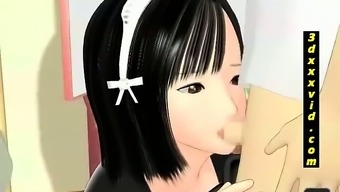 3D Hentai Maid Licking A Hard Penis
