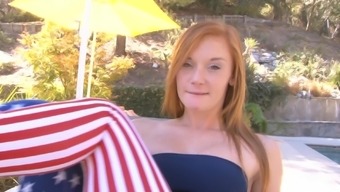 Redhead cuteness Alex Tanner places her pussy on a stiff dong
